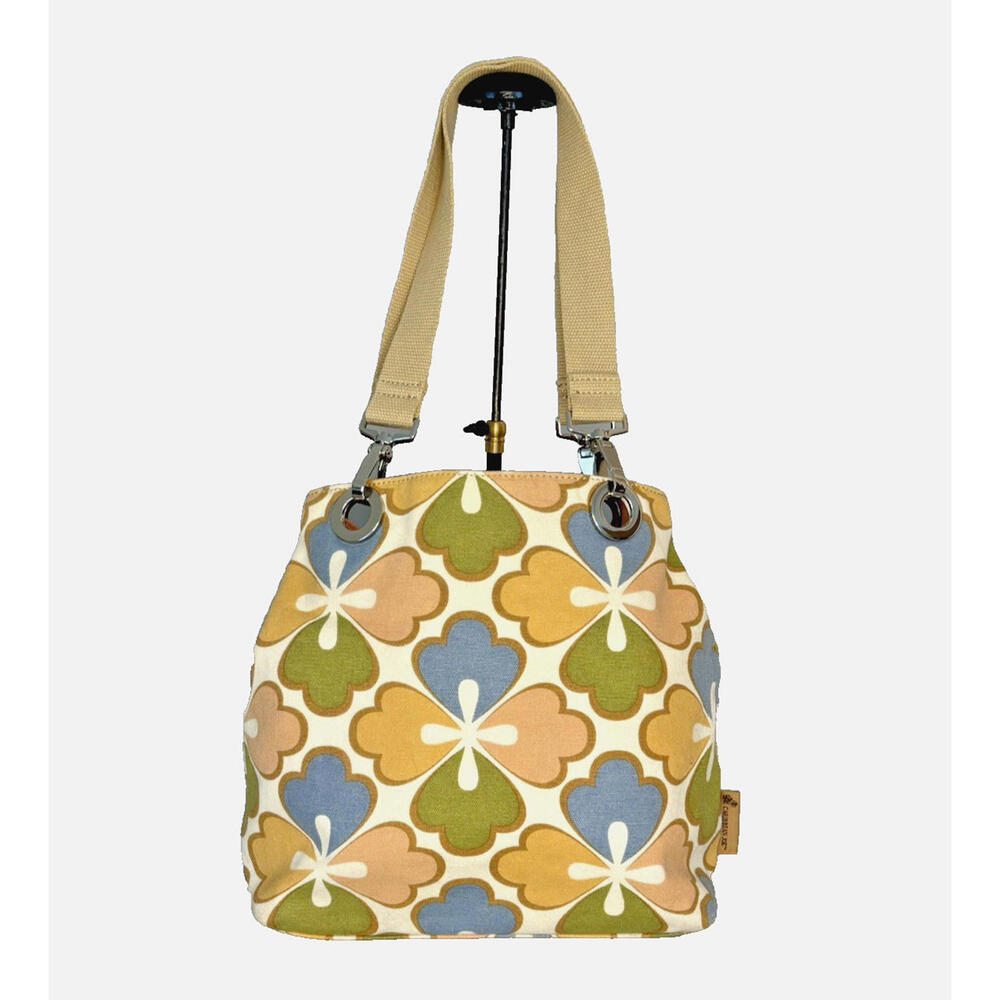 Caribbean Joe Muted Colors Floral Canvas Shoulder Bag Purse Tote EUC